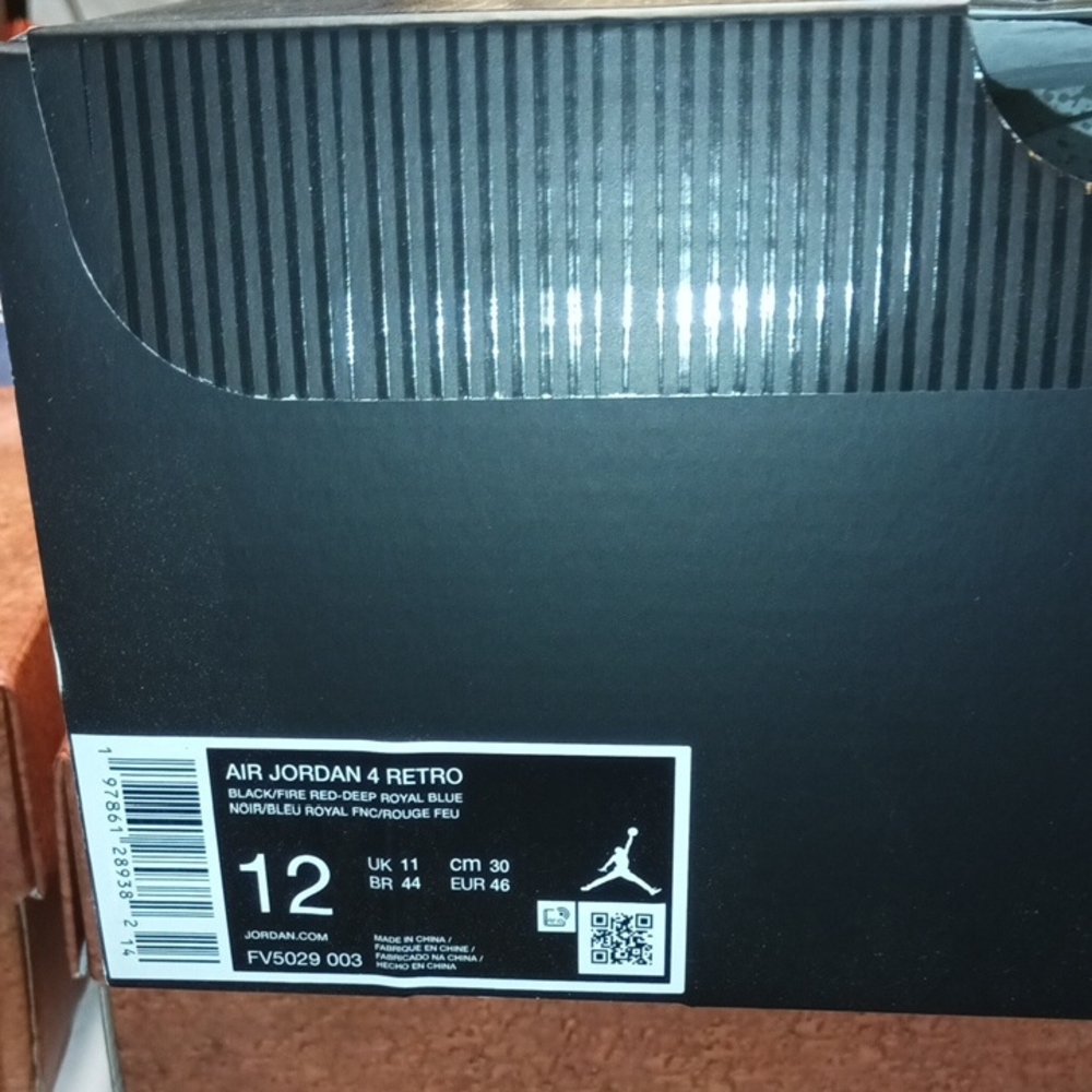 Nike Air Jordan 4 Retro - Black and Deep Royal Blue Rare Air Gold Lettering